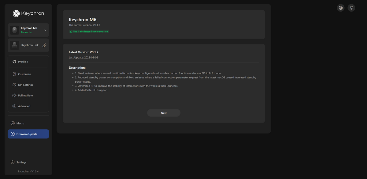 วิธีอัปเดต Firmware เมาส์ ผ่าน Keychron Launcher