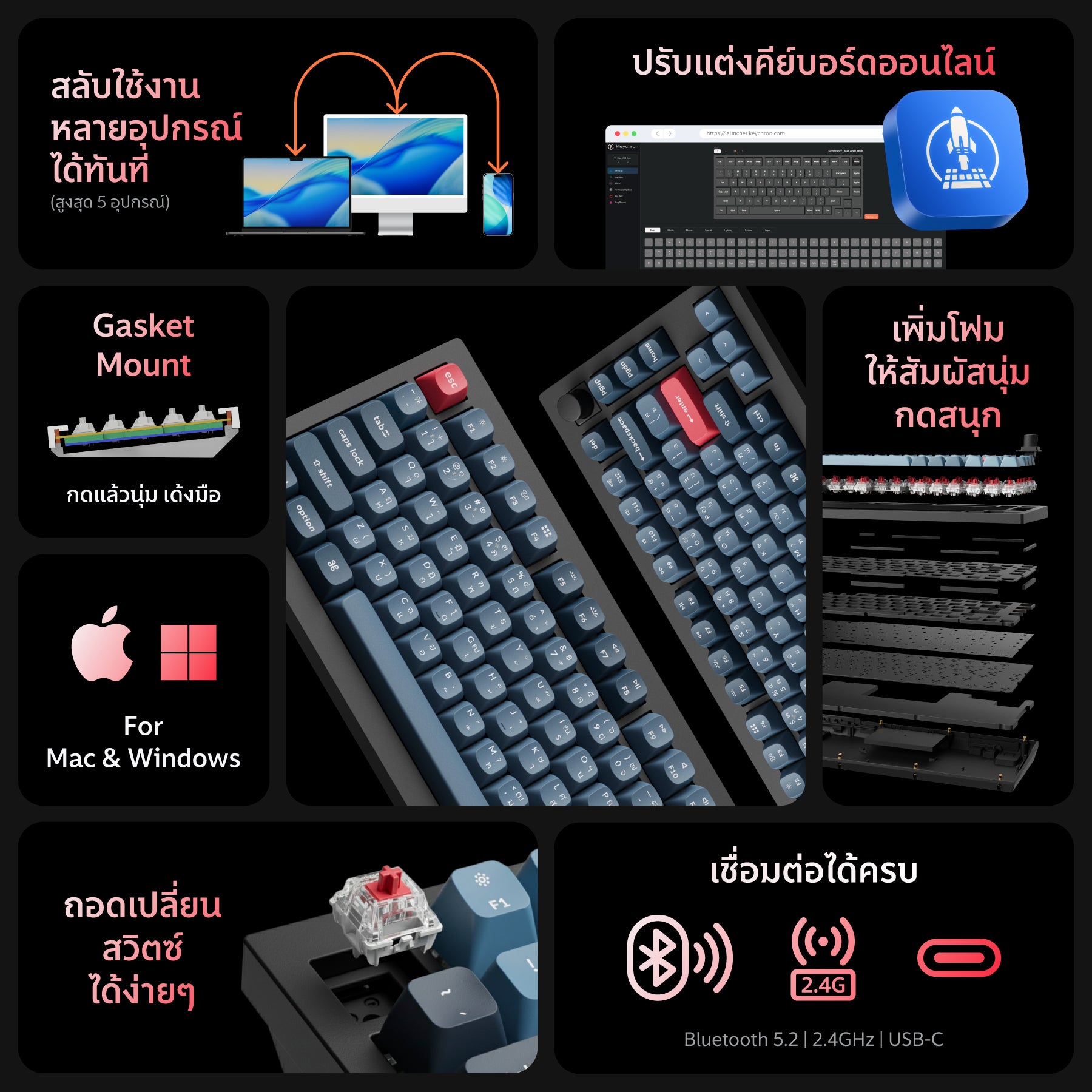 V1 Max QMK/VIA Wireless Custom Mechanical Keyboard - Keychron Thailand