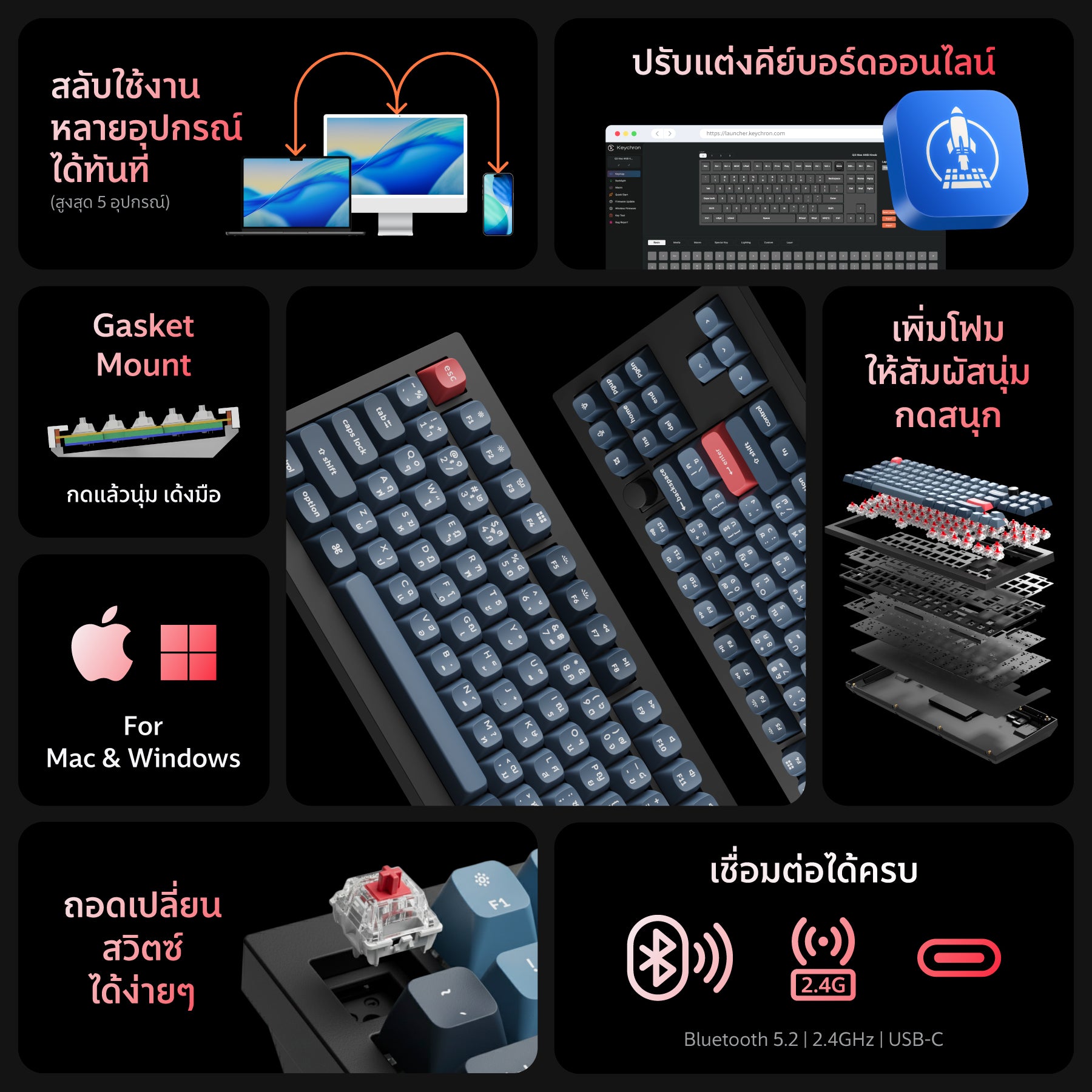 Keychron V3 Max QMK/VIA Wireless Custom Mechanical Keyboard - Keychron Thailand