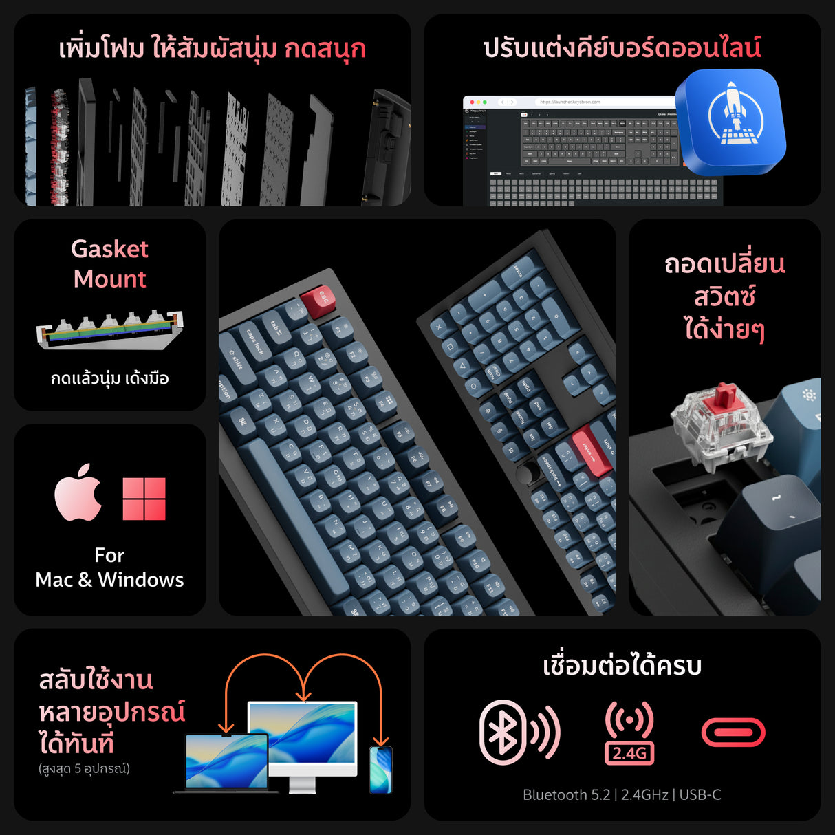 Keychron V6 Max QMK/VIA Wireless Custom Mechanical Keyboard - Keychron Thailand
