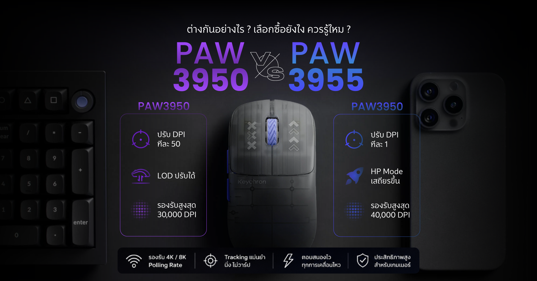 Blog : cover PAW3950 vs PAW3955 ต่างกันยังไง? ถ้ากำลังเลือกซื้อเมาส์เกมมิ่ง ควรรู้ไหม?