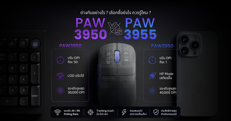 Blog : cover PAW3950 vs PAW3955 ต่างกันยังไง? ถ้ากำลังเลือกซื้อเมาส์เกมมิ่ง ควรรู้ไหม?