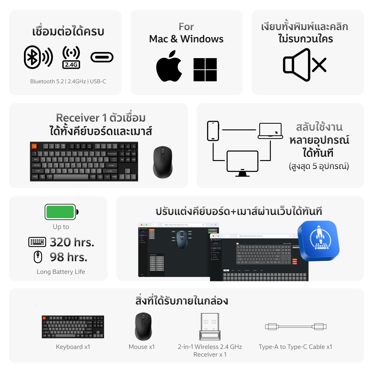 ชุดคอมโบคีย์บอร์ดและเมาส์ไร้สาย Keychron B33 Keyboard and BM25 Mouse Wireless Combo
