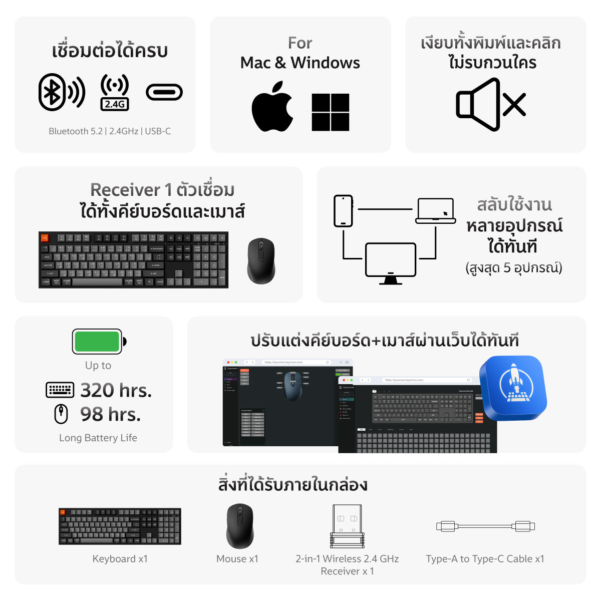 ชุดคอมโบคีย์บอร์ดและเมาส์ไร้สาย Keychron B36 Keyboard and BM25 Mouse Wireless Combo